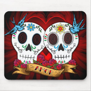 Love Skulls With Bluebirds Mouse Mat