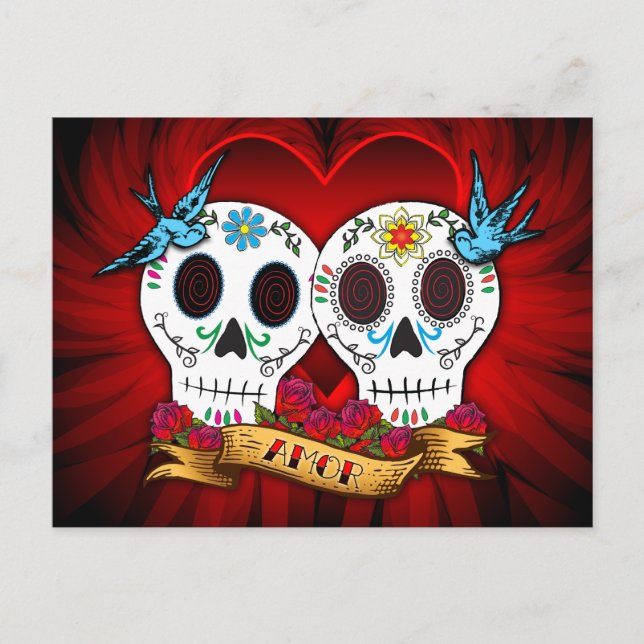 Love Skulls with Bluebirds Postcard (Front)