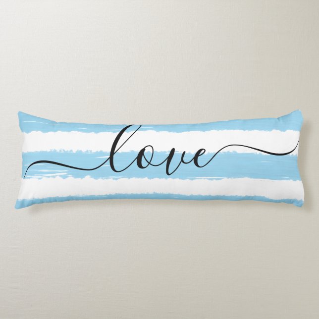 Love Sleep Blue White Striped Watercolor  Body Cushion (Front)