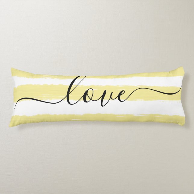 Love Sleep Yellow White Striped Watercolor Body Cushion (Front)