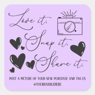 Love Snap Share Camera Hearts Script Etsy Business Square Sticker