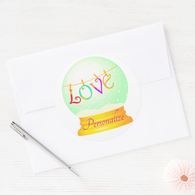 Love snow globe cute boho colourful  classic round sticker (Envelope)