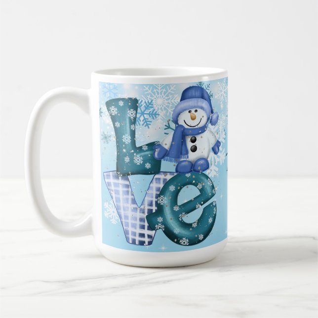 Love Snowman Mug with Snowflakes (Left)