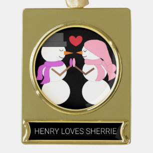 Love & Snowpeople - Black: Gold Plated Banner Ornament