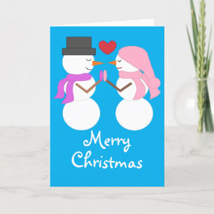 Love & Snowpeople: Blue-green Blank Holiday Card