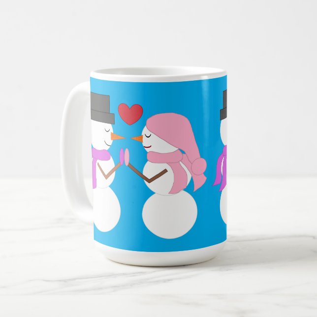 Love & Snowpeople: Blue-green Coffee Mug (Front Left)