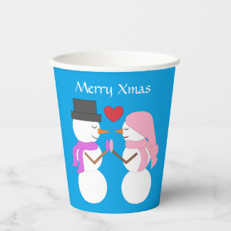 Love & Snowpeople - Blue-green: Merry Xmas Party Paper Cups