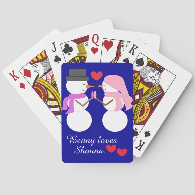 Love & Snowpeople:  Dark Blue Playing Cards (Back)