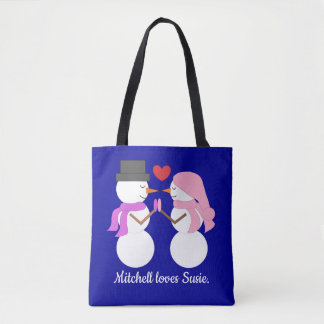 Love & Snowpeople: Dark Blue Tote Bag