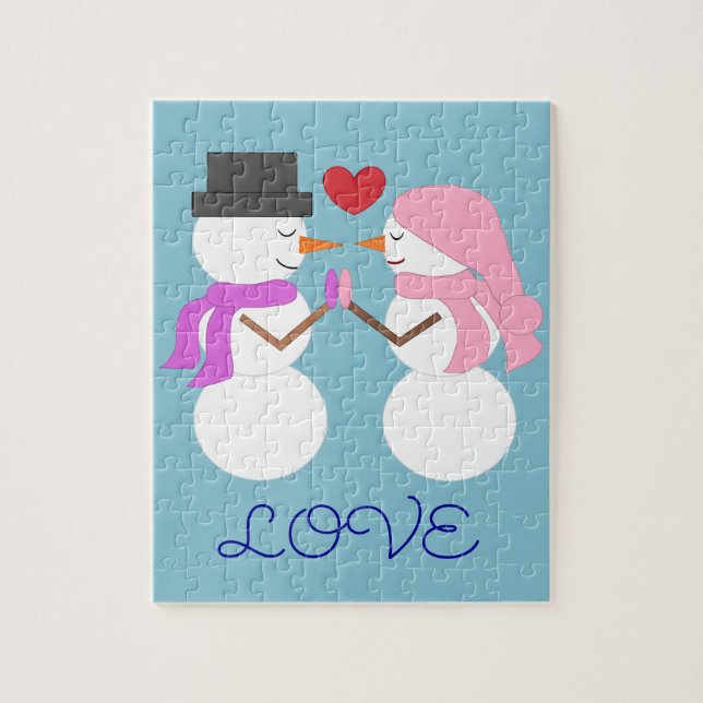 Love & Snowpeople: Light Blue Christmas  Jigsaw Puzzle (Vertical)