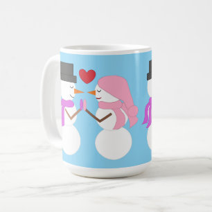 Love & Snowpeople: Light Blue Coffee Mug