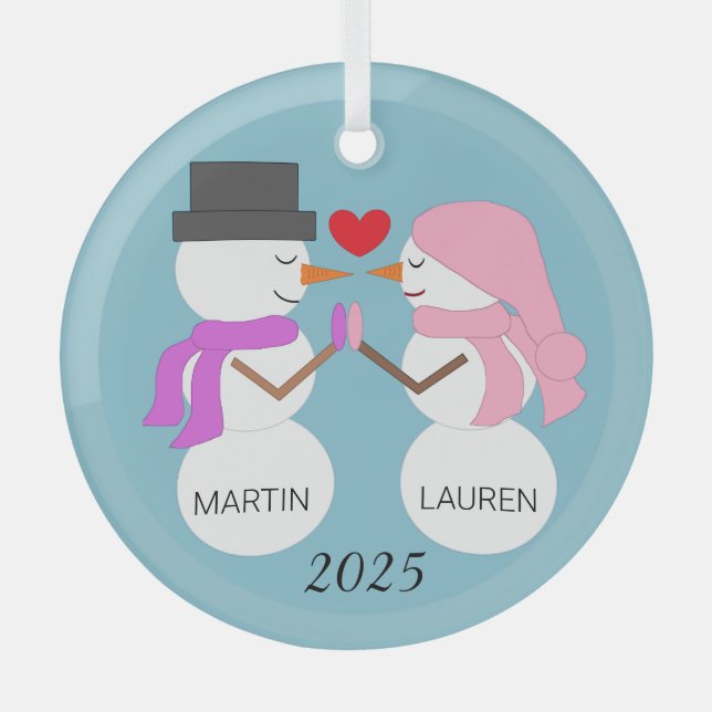 Love & Snowpeople:  Light Blue Glass Tree Decoration (Front)