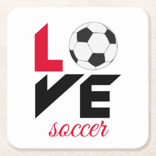 Love soccer square paper coaster