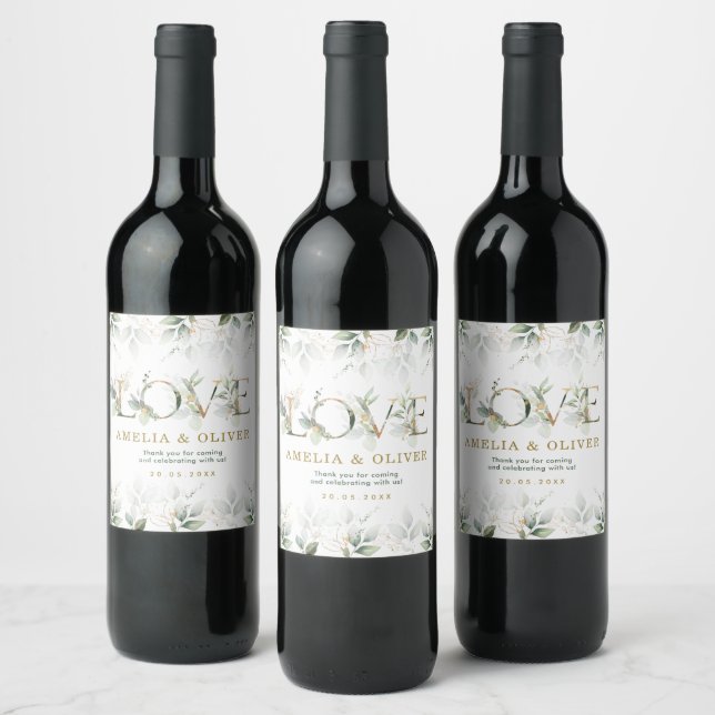 LOVE | Soft Greenery Eucalyptus Wedding Favours Wine Label (Bottles)