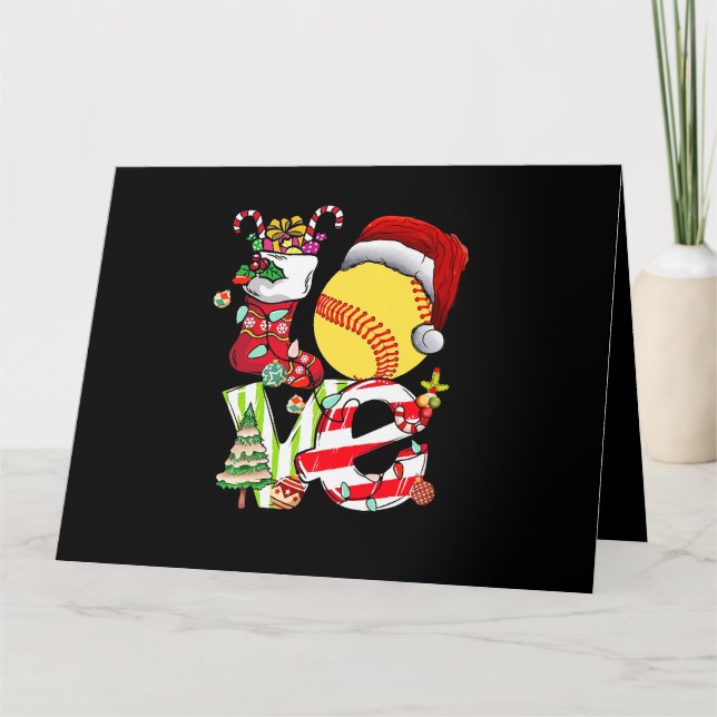 Love Softball Christmas Santa Hat Teen Girls Women Card (Front)