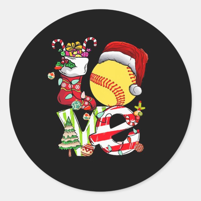 Love Softball Christmas Santa Hat Teen Girls Women Classic Round Sticker (Front)