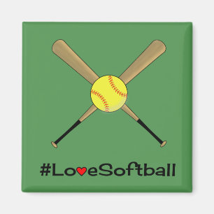 Love softball hashtag slogan sports green magnet