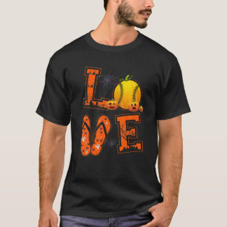 LOVE Softball Lovers Players Pumpkin Witch Hallowe T-Shirt