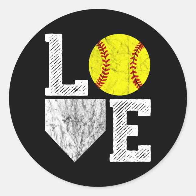 Love Softball Mum Dad Classic Round Sticker (Front)
