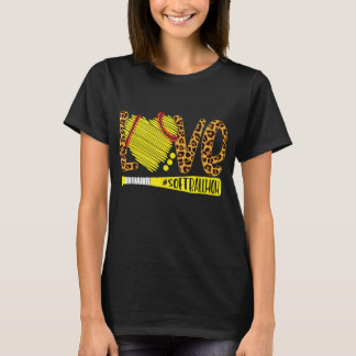 Love Softball Mum Leopard Print Baseball Lover Mot T-Shirt