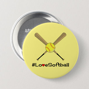 Love softball yellow hashtag sports 7.5 cm round badge