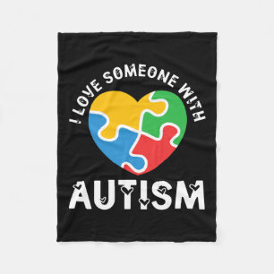 Love Someone With Autism Heart Puzzle Autistic Fleece Blanket