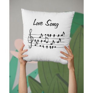 Love Song Bird Notes Black White Art Cushion