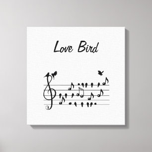Love Song Birds on Musical Staff Black White Art Canvas Print