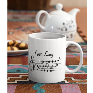 Love song, birds sitting in between musical notes  coffee mug