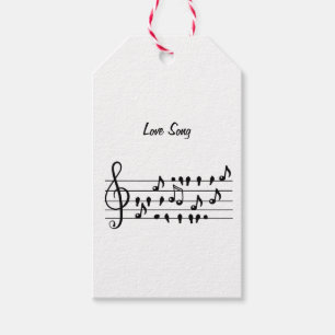 Love song, birds sitting in between musical notes gift tags
