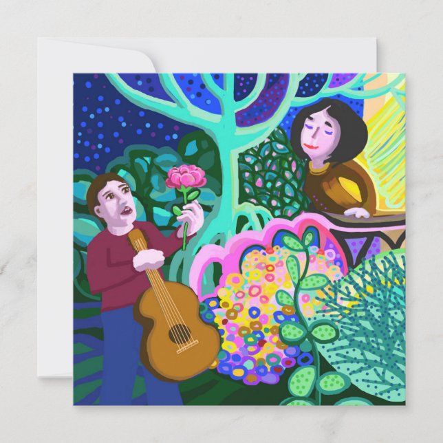 Love song guitar and roses invitation (Front)