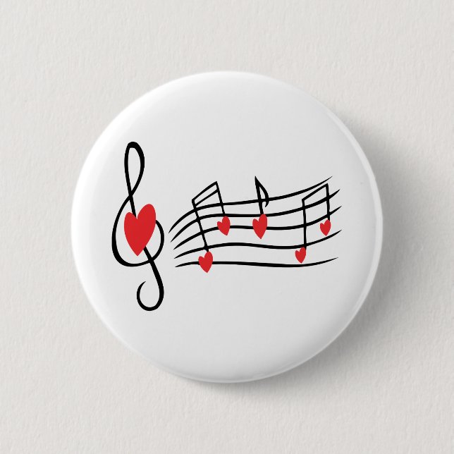 LOVE SONG MUSIC NOTES CUTE RED BLACK WHITE FRIENDS 6 CM ROUND BADGE (Front)