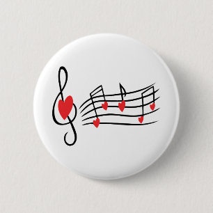 LOVE SONG MUSIC NOTES CUTE RED BLACK WHITE FRIENDS 6 CM ROUND BADGE