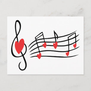 LOVE SONG MUSIC NOTES CUTE RED BLACK WHITE FRIENDS POSTCARD