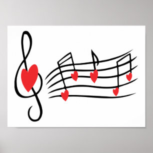 LOVE SONG MUSIC NOTES CUTE RED BLACK WHITE FRIENDS POSTER