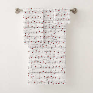 Love Song Red Hearts Music Score Bath Towel Set