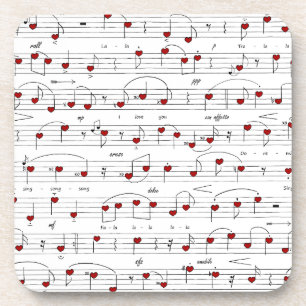 Love Song Red Hearts Music Score Coaster