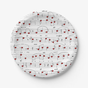 Love Song Red Hearts Music Score Paper Plate