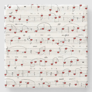 Love Song Red Hearts Music Score Stone Coaster