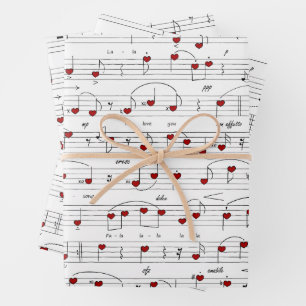 Love Song Romantic Hearts Music Score Wrapping Paper Sheet