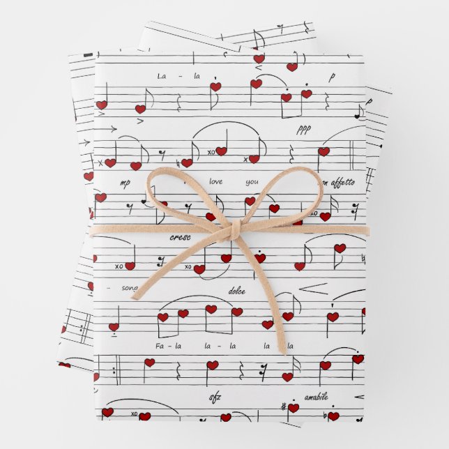 Love Song Romantic Hearts Music Score Wrapping Paper Sheet (In situ)
