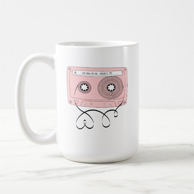 Love Songs for You–Retro Valentine’s Cassette Tape Coffee Mug (Left)