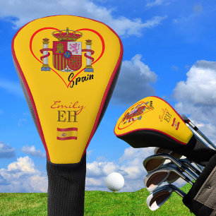 Love Spain, Golf Monogrammed, Heart, Spanish flag Golf Head Cover