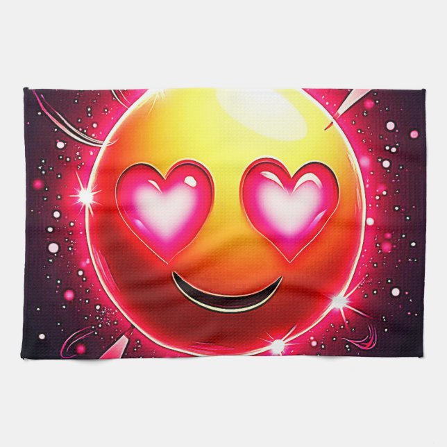 Love Sparkle Emoji Hearts Tea Towel (Horizontal)