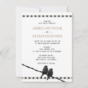 Love - Sparrow Pair B&W Photo Love Quote Wedding Invitation