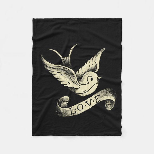 Love Sparrow Vintage Tattoo Design  Fleece Blanket (Front)