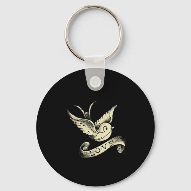 Love Sparrow Vintage Tattoo Design  Key Ring (Front)