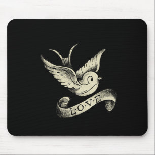 Love Sparrow Vintage Tattoo Design Mouse Mat