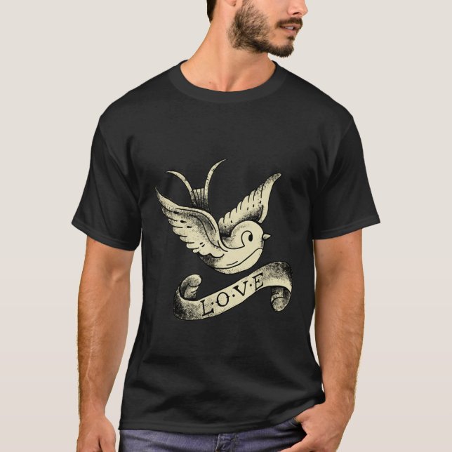 Love Sparrow Vintage Tattoo Design  T-Shirt (Front)