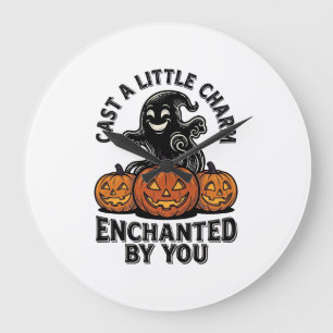 Love Spell Ghost Vintage Halloween Pumpkin Art_1 Large Clock